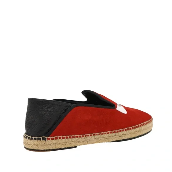 Fendi Monster Bug Eye Espadrilles Red Suede Leather Size 12 US New